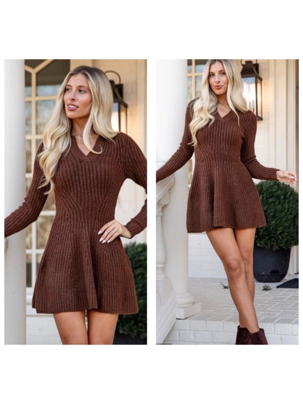 Lush Womens Sweater Dress Size Large Brown Long Sleeve Collared Mini Plush NWT